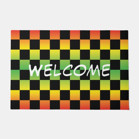 Rood Geel Groen Rasta Ombre Checkerboard Welkom Deurmat (Voorkant)
