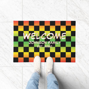 Rood Geel Groen Rasta Ombre Checkerboard Welkom Deurmat