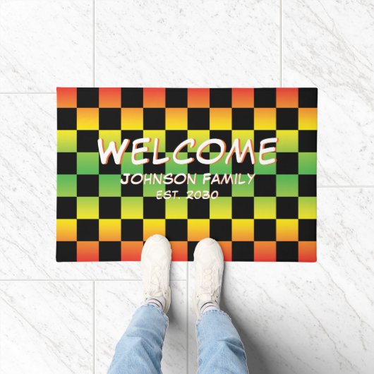 Rood Geel Groen Rasta Ombre Checkerboard Welkom Deurmat (Binnen)