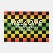 Rood Geel Groen Rasta Ombre Checkerboard Welkom Deurmat (Voorkant)