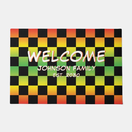 Rood Geel Groen Rasta Ombre Checkerboard Welkom Deurmat (Voorkant)