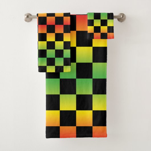 Rood Geel Groen Rasta Ombre Geruit Bad Handdoek (Insitu)