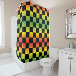 Rood Geel Groen Rasta Ombre Geruit Douchegordijn