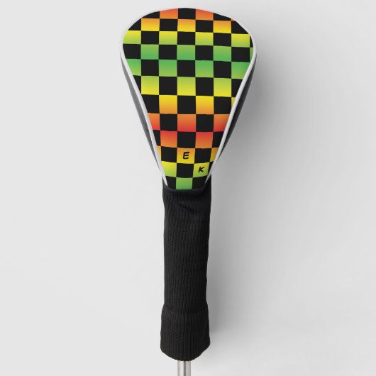 Rood geel groen Rasta ombre geruit monogram Golfheadcover (Voorkant)