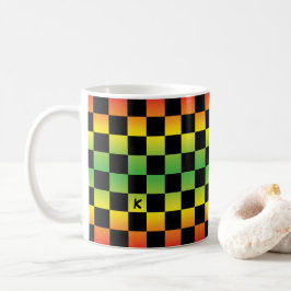 Rood geel groen Rasta ombre geruit monogram Koffiemok