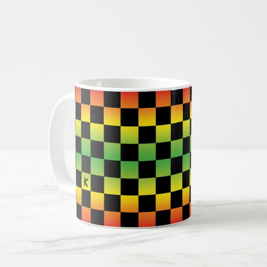 Rood geel groen Rasta ombre geruit monogram Koffiemok (Voorkant links)