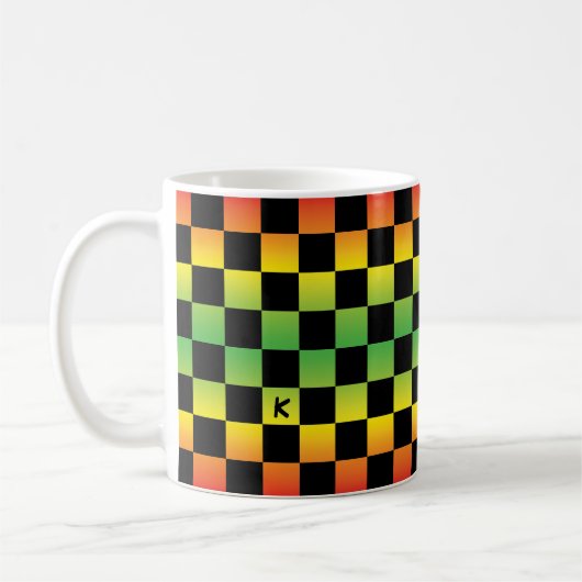 Rood geel groen Rasta ombre geruit monogram Koffiemok (Links)