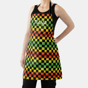 Rood geel groen Rasta ombre geruit monogram Schort