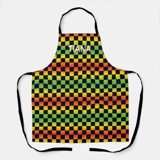 Rood geel groen Rasta ombre geruit monogram Schort (Voorkant)