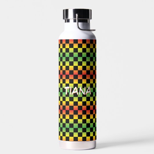 Rood geel groen Rasta ombre geruit monogram Waterfles (Links)
