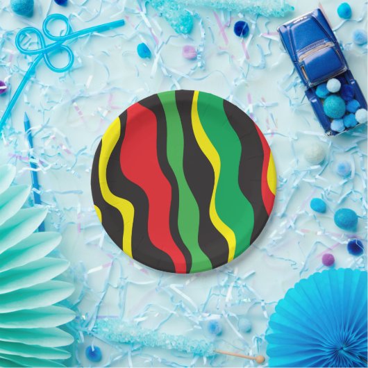 Rood Geel Groen Zwart Rasta Wave Party Papieren Bordje (Feest)