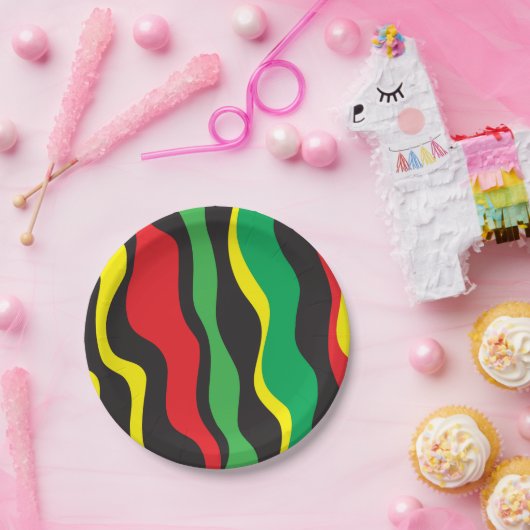 Rood Geel Groen Zwart Rasta Wave Party Papieren Bordje (Feest)