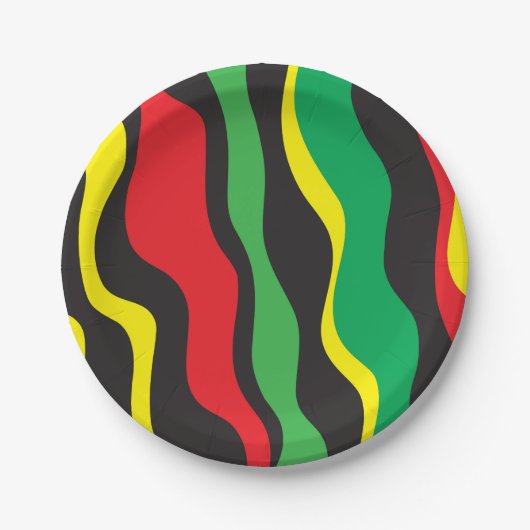 Rood Geel Groen Zwart Rasta Wave Party Papieren Bordje (Voorkant)