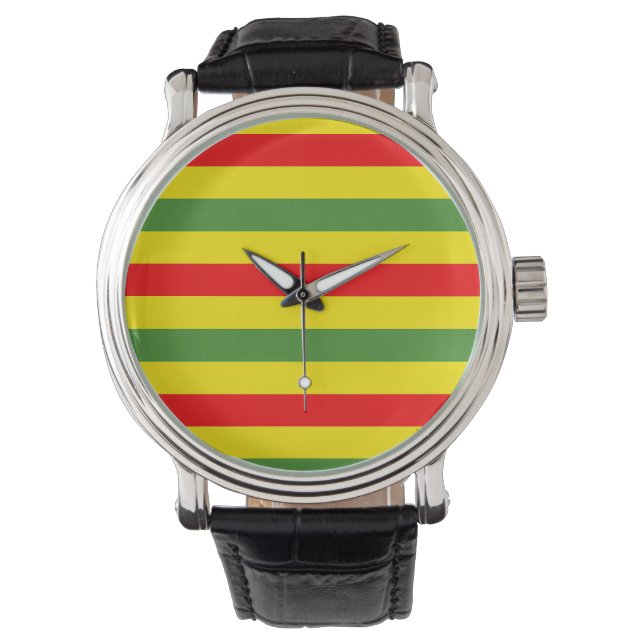 Rood Geel Groene Strepen Ontwerp Horloge (Voorkant)