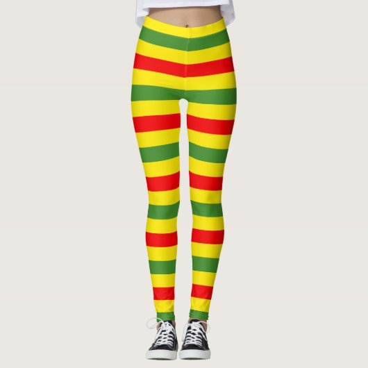 Rood Geel Groene Strepen Ontwerp Leggings (Voorkant)