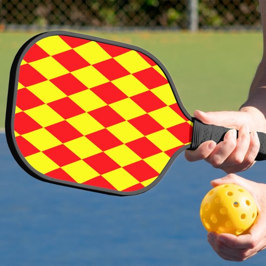 Rood Geel Harlekijn Geruit Design Pickleball Paddle
