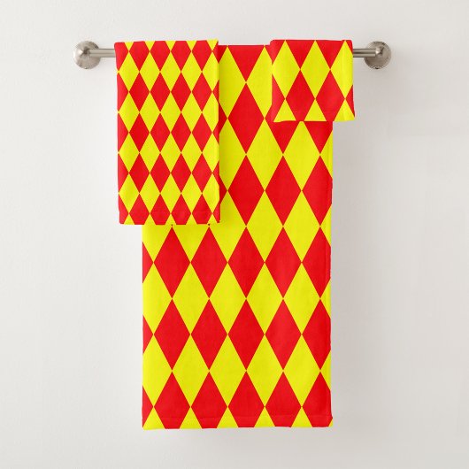 Rood Geel Harlekijn Geruit Ontwerp Bad Handdoek