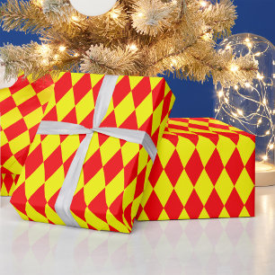 Rood Geel Harlekijn Geruit Ontwerp Cadeaupapier