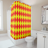 Rood Geel Harlekijn Geruit Ontwerp Douchegordijn (In situ)