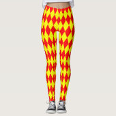 Rood Geel Harlekijn Geruit Ontwerp Leggings (Voorkant)