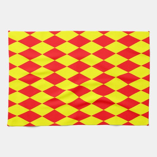 Rood Geel Harlekijn Geruit Ontwerp Theedoek (Horizontaal)
