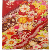  Rood Geel Japans Kimono Bloembloem Douchegordijn (Voorkant)