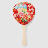  Rood Geel Japans Kimono Bloembloem Handwaaier (Voorkant)