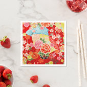 Rood Geel Japans Kimono Bloemen Decoupage Papier Servet (Insitu)