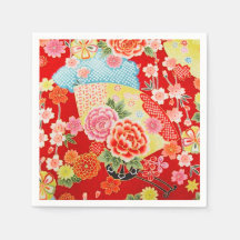 Rood Geel Japans Kimono Bloemen Decoupage Papier