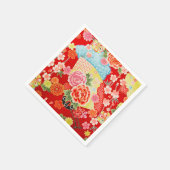 Rood Geel Japans Kimono Bloemen Decoupage Papier Servet (Hoek)