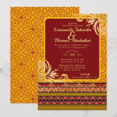 Rood & Geel Kente Bruiloft Uitnodiging Gouden Desi (Voorkant / Achterkant)