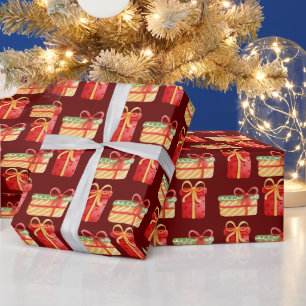 Rood, geel kerstcadeau donkerrood papier met rode 