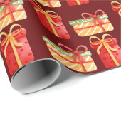 Rood, geel kerstcadeau donkerrood papier met rode  (Rol Hoek)