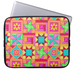 Rood Geel Kleurrijk Patchwork Block Quilt Art Laptop Sleeve