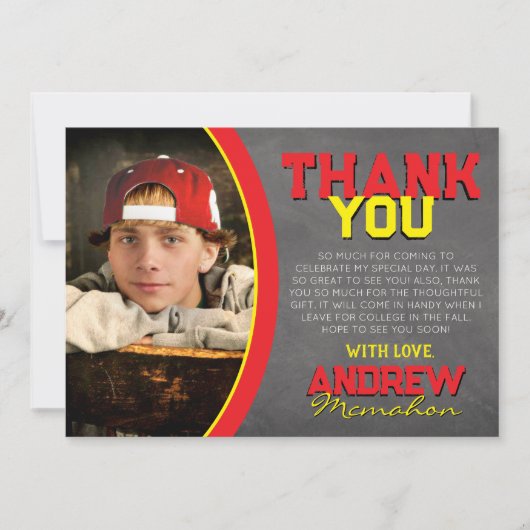 Rood & geel krijtbord Afstuderen dank u kaart (Voorkant)