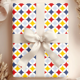Rood Geel Marineblauw Geometrisch Diamantpatroon Cadeaupapier