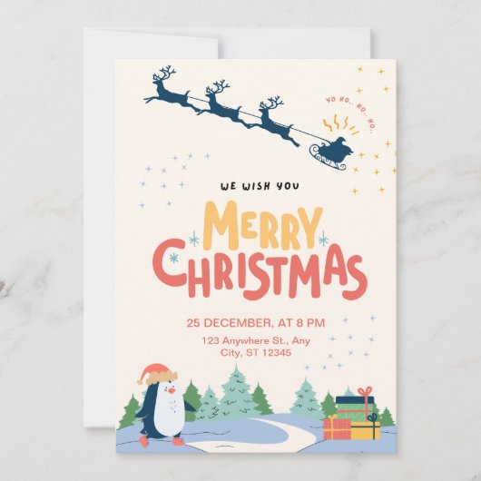 Rood Geel Modern Minimalistisch Vrolijk Kerstfeest Kaart (Voorkant)