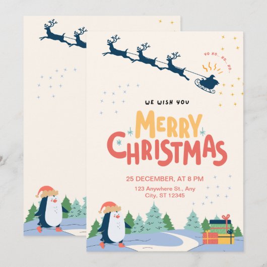 Rood Geel Modern Minimalistisch Vrolijk Kerstfeest Kaart (Voorkant / Achterkant)