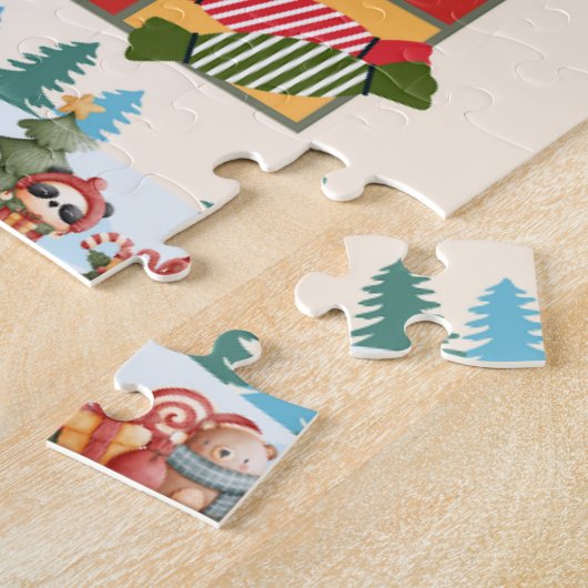 Rood Geel Moderne Kerstmis Bingo Jigsaw Puzzel (Zijkant)