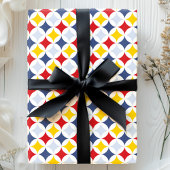 Rood Geel Navy Geometrisch Diamond Patroon Cadeaupapier