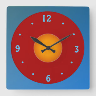Rood geel/Oranje blauw>Keukenklok Vierkante Klok