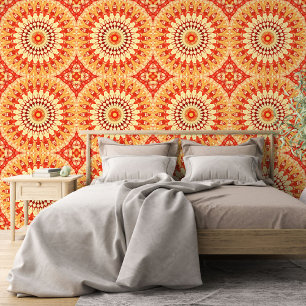 Rood Geel Oranje Zomer Zon Mandala Patroon Behang
