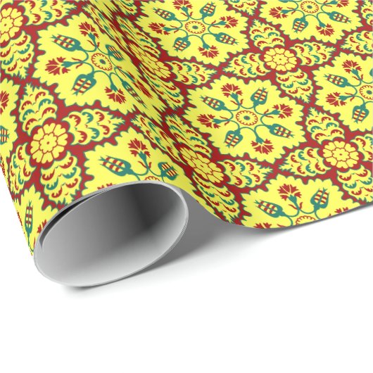 rood geel Ottomaans Turks Tulp Patroon Cadeaupapier (Rol Hoek)