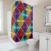 Rood Geel Paarse Glitter Plaid Design Douchegordijn (In situ)