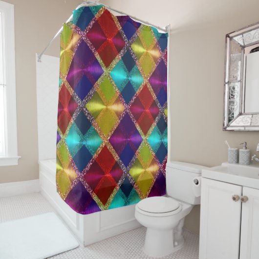 Rood Geel Paarse Glitter Plaid Design Douchegordijn (In situ)