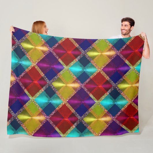 Rood Geel Paarse Glitter Plaid Design Fleece Deken (In situ)