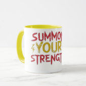 Rood & geel "roept uw kracht op"briefontwerp mok (Voorkant links)