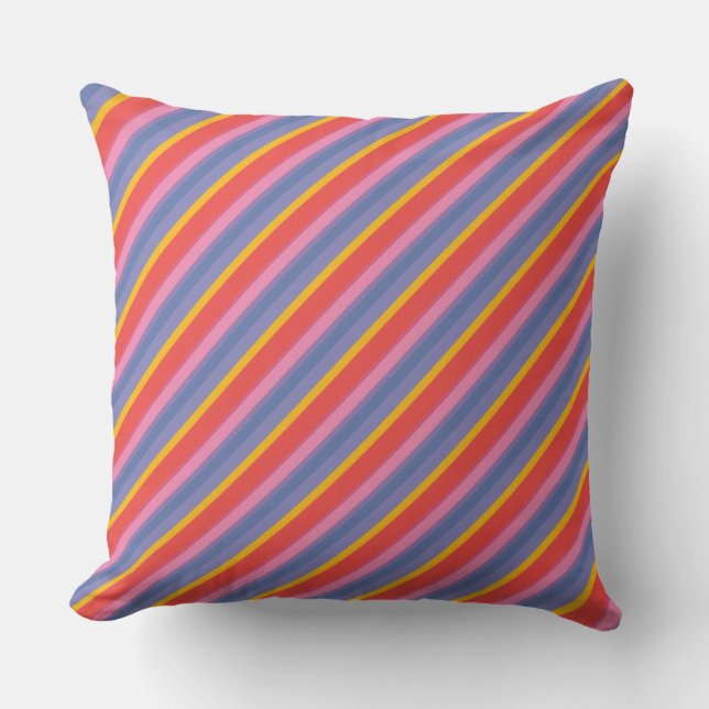 Rood, geel, roze, blauwe streep Pillow of Cushion Kussen (Voorkant)