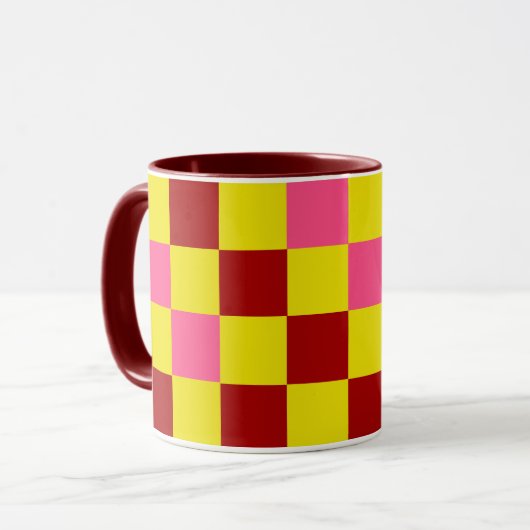 Rood Geel Roze Geruit Patroonontwerp Mok (Voorkant links)