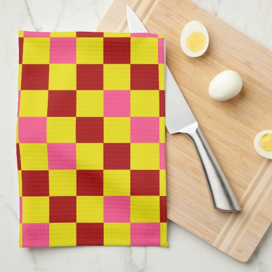 Rood Geel Roze Geruit Patroonontwerp Theedoek (Quarter Fold)